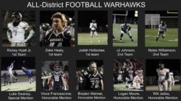 A poster of all-district football warhawks.