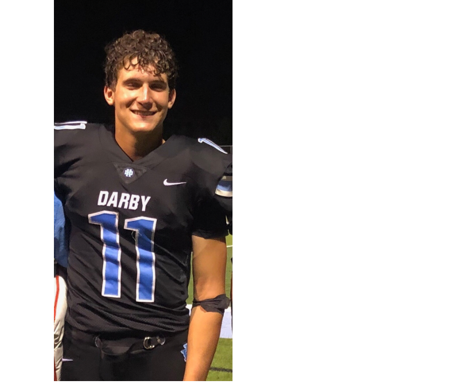 A man in a football uniform standing on top of a field.